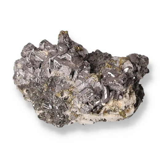 Galena with chalcopyrite, sphalerite, and quartz mineral formation by Sylvia Crystals, symbolizing spiritual growth and luxury.