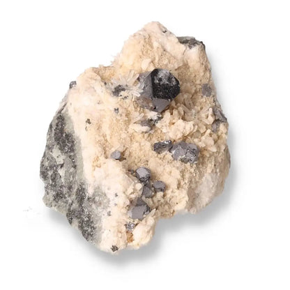 Galena with Dolomite and Quartz crystal, premium Sylvia Crystals product, promotes harmony and transformation.