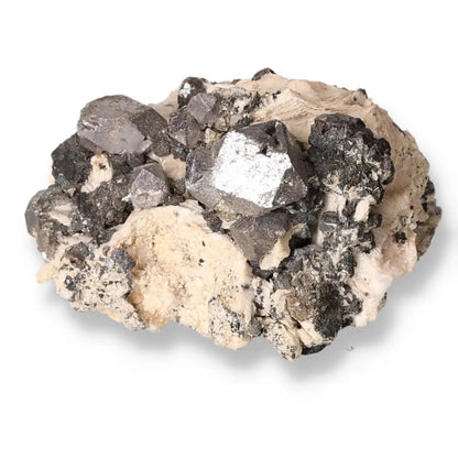 Galena with Quartz Druze, showcasing silvery luster and translucent sparkle, perfect for mineral collectors and enthusiasts.