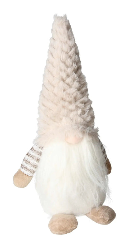 Elegant beige textile gnome by Sylvia Crystals, showcasing luxury and mindfulness in design.