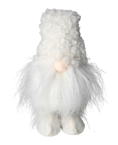 White textile gnome from Sylvia Crystals, embodying luxury and elegance in home decor; crafted for conscious living.