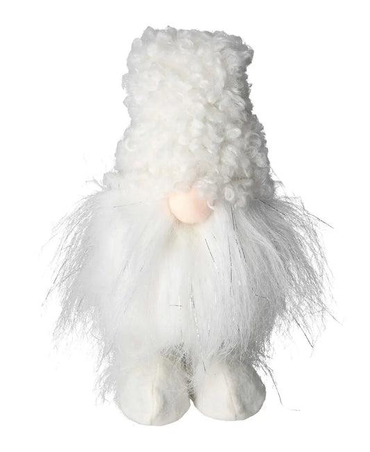 White textile gnome from Sylvia Crystals, embodying luxury and elegance in home decor; crafted for conscious living.