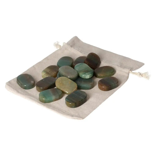 Green Quartz With Hematite Thumb Massagers on a Fabric Pouch for Relaxation