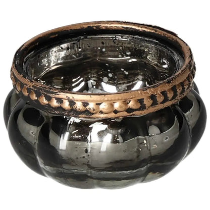 Elegant grey candle holder with bronze accents, perfect for sophisticated home decor by Sylvia Crystals.