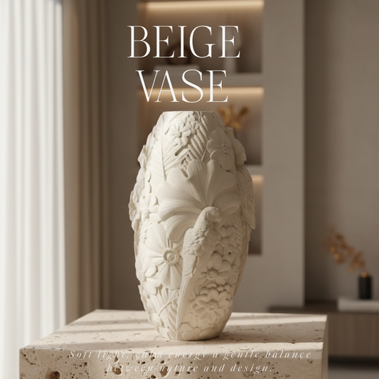 Beige Polyresin-Vase mit Vogelmotiv – Von der Natur inspirierte Eleganz
