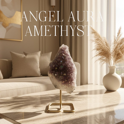 Ametyst Angel Aura na metalowej podstawce