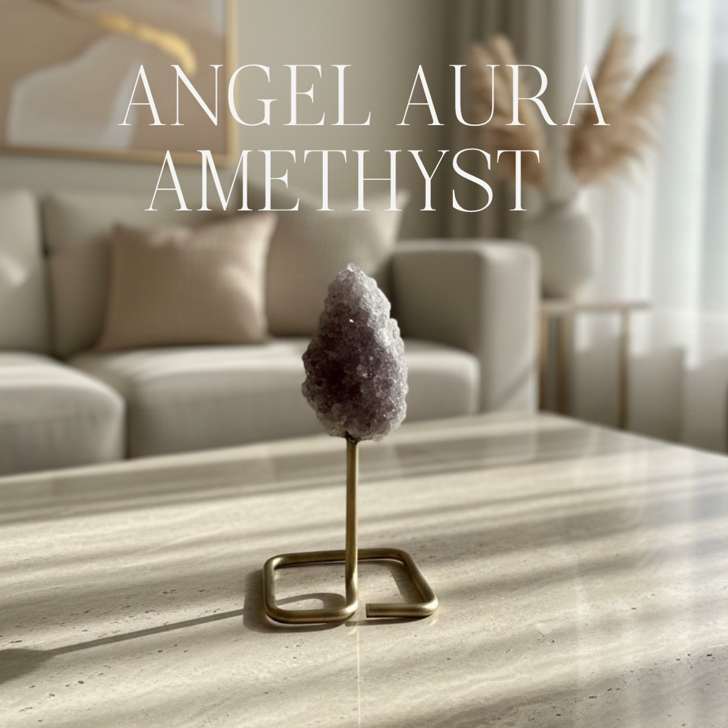 Angel Aura Amethist op metalen standaard
