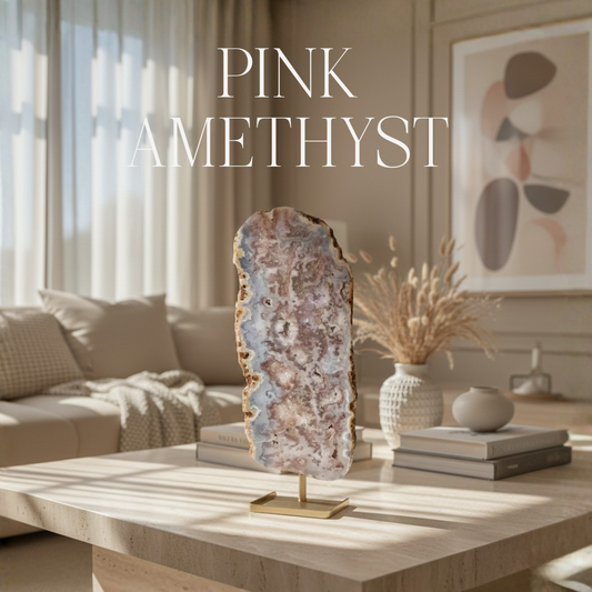 Amatista rosa en soporte de metal