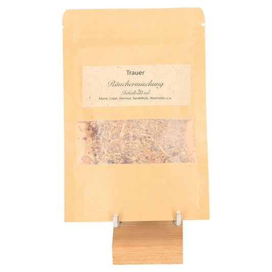 Incense Blend "Grief" in Kraft Paper Packaging for Emotional Healing with Myrrh, Copal, and Mugwort.