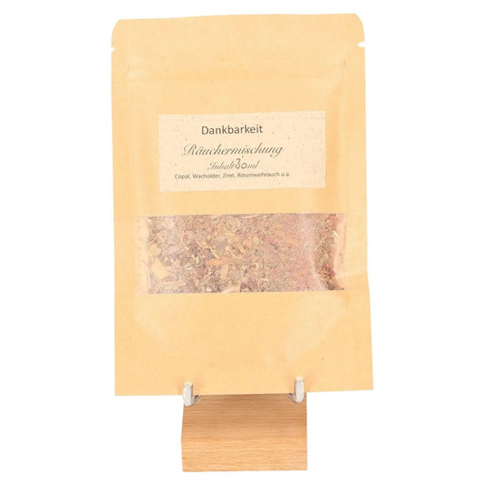 Thanksgiving incense blend package supporting gratitude practices, featuring natural ingredients for reflection and personal growth.