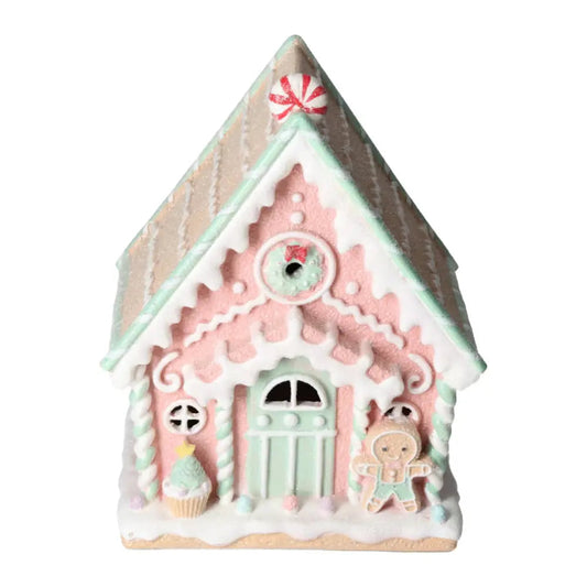 LED Light House Gingerbread made of Poly with intricate details and soft pastel colors, adds elegance and festivity to any space.