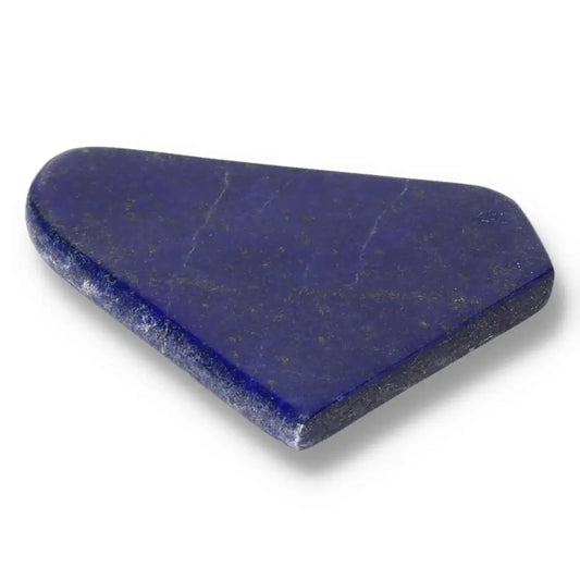 Polished triangular Lapis Lazuli stone with deep blue color and natural texture