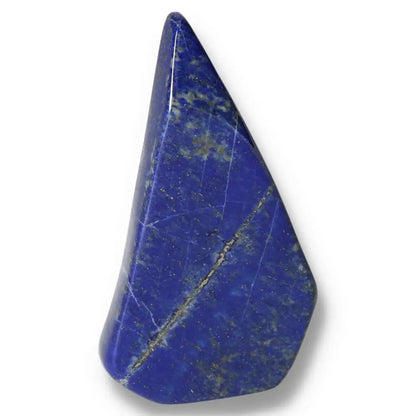 Lapis Lazuli Obelisk with deep blue hues and golden pyrite flecks, sourced from Pakistan, symbolizing wisdom and inner power.