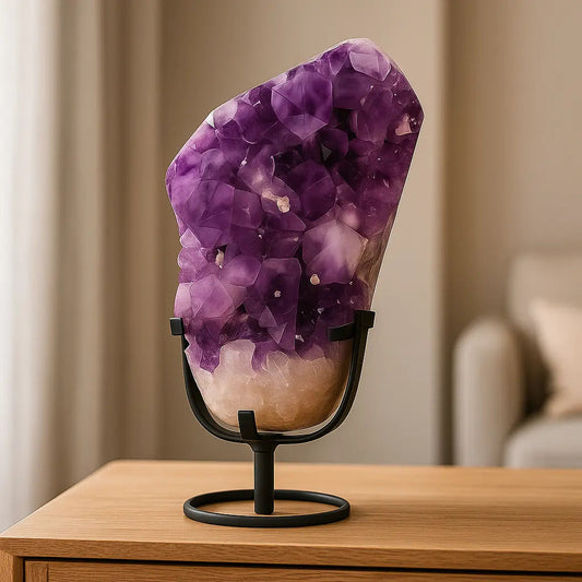 Large Polished Amethyst Druze on Metal Stand Sylvia Crystals Sp. z o.o.