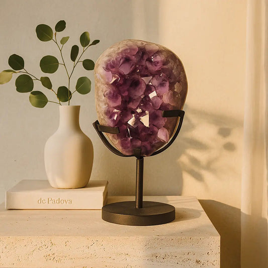 Large Polished Amethyst Druze on Metal Stand Sylvia Crystals Sp. z o.o.