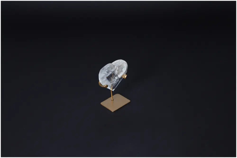 Lemurian Quartz Geometric Heart on stand, clear quartz crystal for purification, harmonizing energy, and neutralizing negative vibrations.