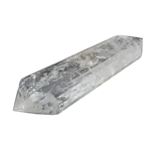 Lemurian Quartz Point with ancient wisdom striations on a dark background
