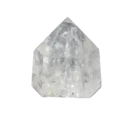Lemurian Quartz Obelisk on black background, highlighting its clarity and geometric beauty, ideal for spiritual wellness and luxury decor.