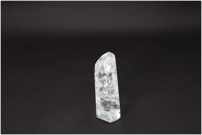 Lemurian Quartz Obelisk - Clear Quartz crystal for clarity and balance on a black background, ethically sourced and hand-selected.