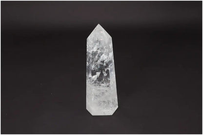 Lemurian Quartz Obelisk - Clear Quartz crystal for clarity, balance, and healing energy on a black background.