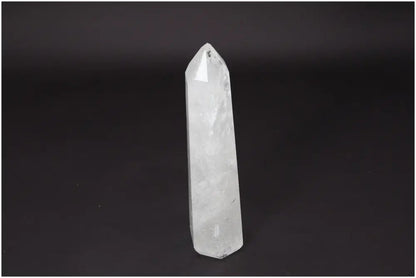 Lemurian Quartz Obelisk crystal for clarity and healing on black background
