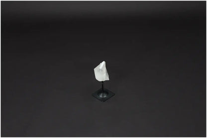 Lemurian Quartz crystal on a metal stand against a dark background, symbolizing clarity, balance, and personal growth.