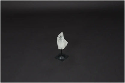 Lemurian Clear Quartz on metal stand, purifies and harmonizes energy, ideal for neutralizing negative vibrations and radiation.