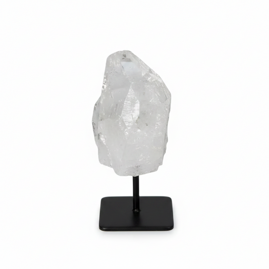 Lemurian Quartz on metal stand for purification and energy harmony, cleanses negative vibrations and electromagnetic radiation.