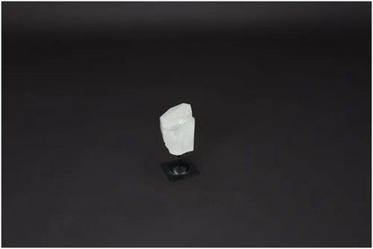 Lemurian Quartz on metal stand, clear quartz crystal for purification, harmonizing energy, and neutralizing negative vibrations.