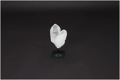Lemurian Quartz on metal stand, powerful clear quartz for purification and harmonizing energy, ideal for neutralizing negative vibrations.