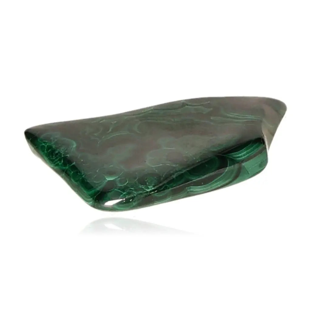 Vibrant green Malachite stone with distinctive bands, symbolizing courage and hope for personal growth and transformation.