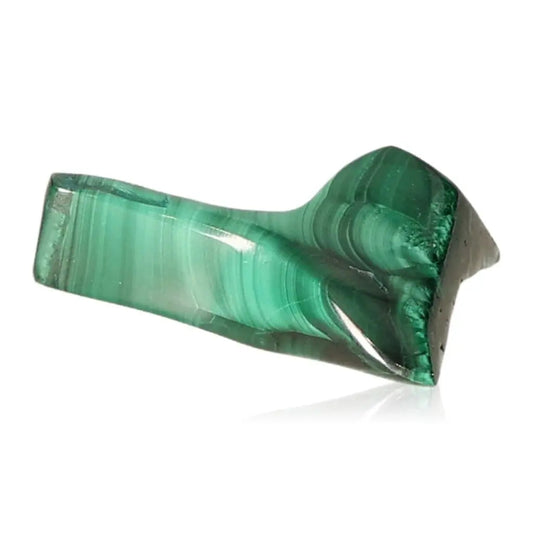 Vibrant green Malachite gemstone known for its calming and energizing properties, perfect for life's transitions.