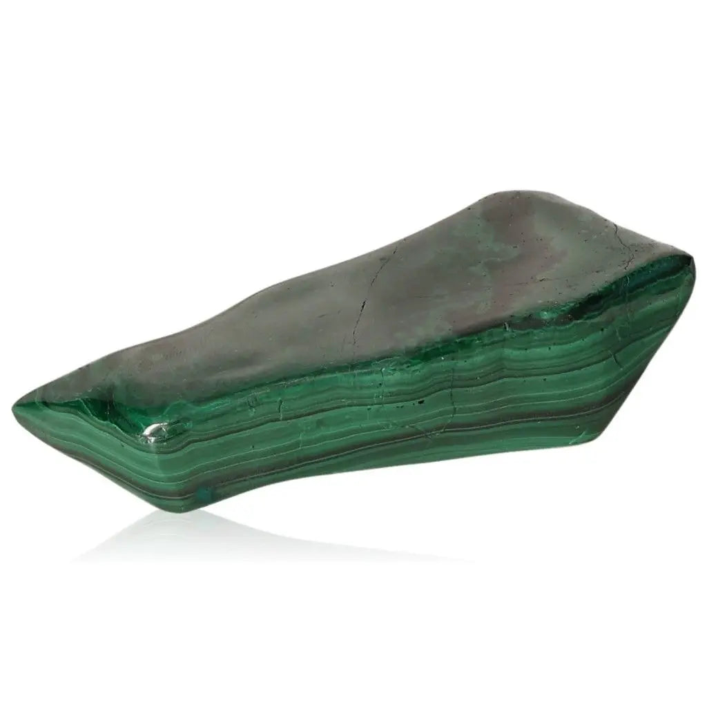 Vibrant green Malachite stone with swirling patterns, embodying nature's tranquil energy and balance.