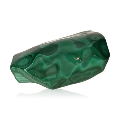 Polished Malachite stone with deep green swirls symbolizing transformation and soothing energy, ideal for courage and hope.