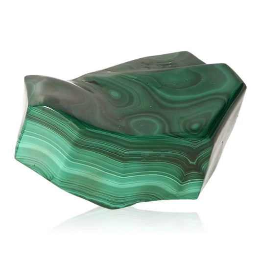 Captivating malachite gemstone showcasing vibrant green hues and natural patterns, symbolizing serenity and healing energy.