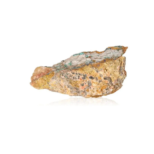 Malachite druzy gemstone in natural form with a striking green hue on a white background, symbolizing tranquility and transformation.