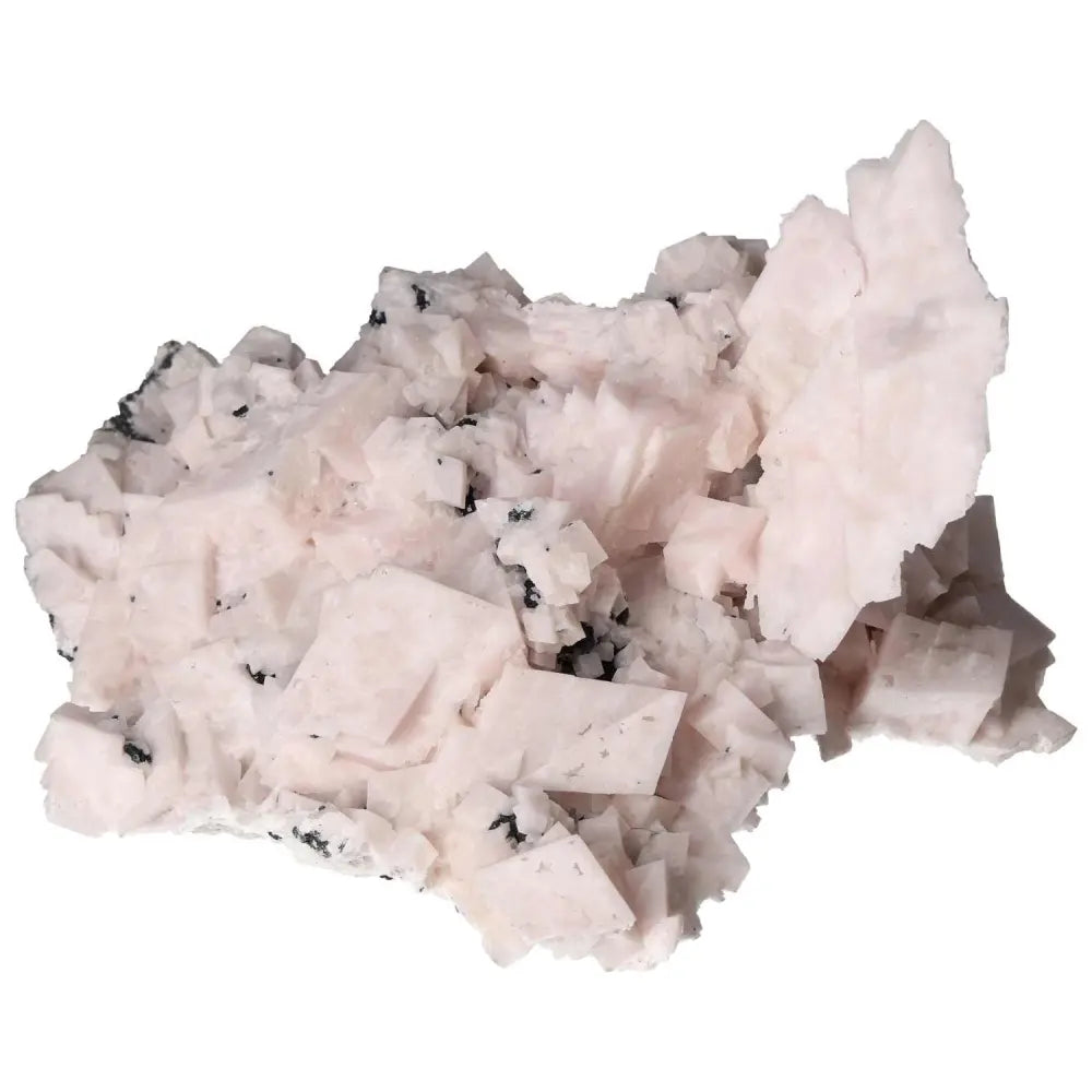 Soft pink Mangano Calcite crystal cluster for emotional healing and self-love, known for its soothing and calming energy.
