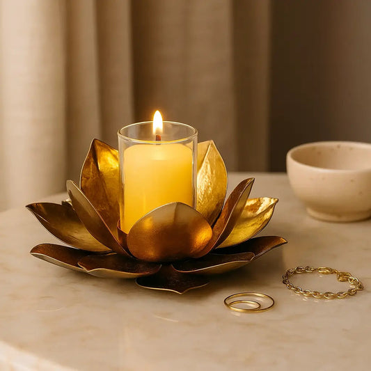 Metal Lotus Candle Holder – Elegant Serenity and Warm Glow Sylvia Crystals Sp. z o.o.