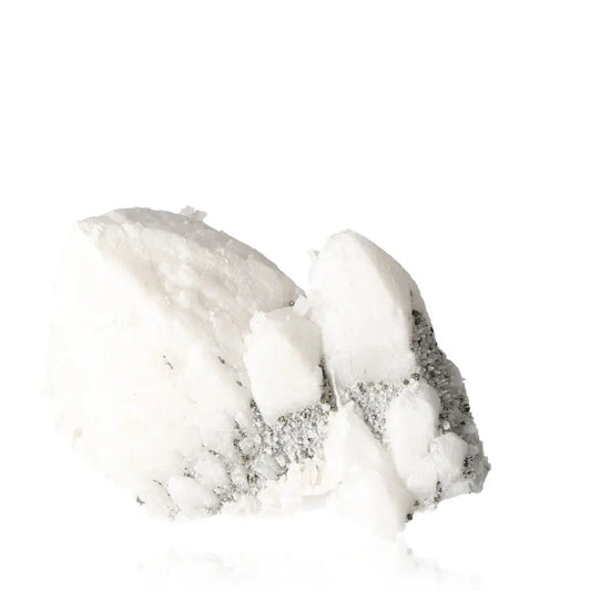 Milky Quartz with Pyrite crystal showcasing elegant contrast and spiritual depth, part of Sylvia Crystals' luxury collection.