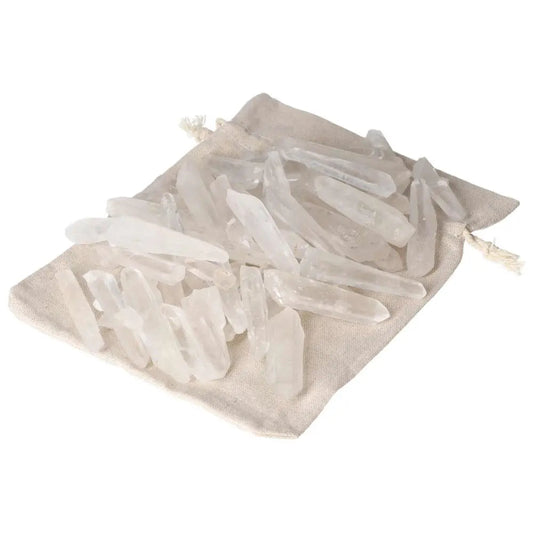 Natural Quartz Icicle 1 kg bag with 50 pcs for purification and energy harmonization, ideal for neutralizing electromagnetic radiation.