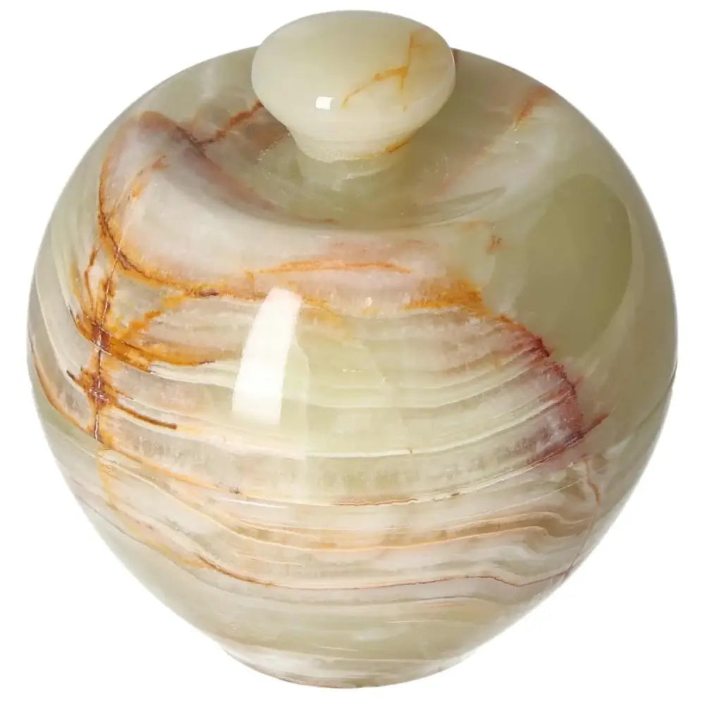 Elegant 10cm onyx bowl with lid showcasing natural veining and smooth, polished surface for sophisticated home décor.