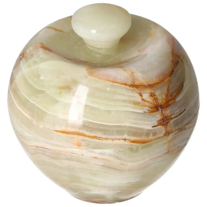 Onyx 10cm bowl with lid featuring natural veining and elegant polished surface, ideal for sophisticated home décor.