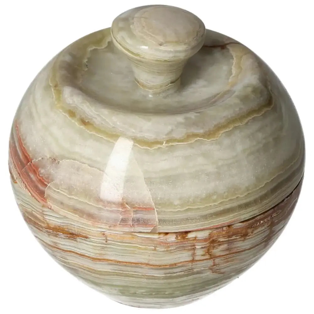 Luxurious Onyx 10cm Bowl with Lid showcasing unique veining and smooth polished surface, perfect for elegant décor.