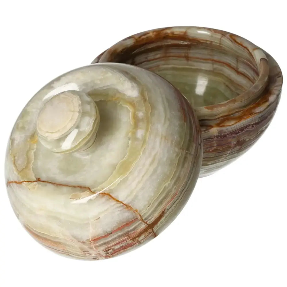 Onyx 10cm bowl with lid showcasing elegant natural veining and polished finish, perfect for sophisticated home décor.