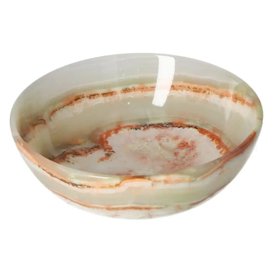 Elegant 12.5 cm onyx bowl with polished surface and unique veining, showcasing nature's artistry and adding sophistication to any décor.