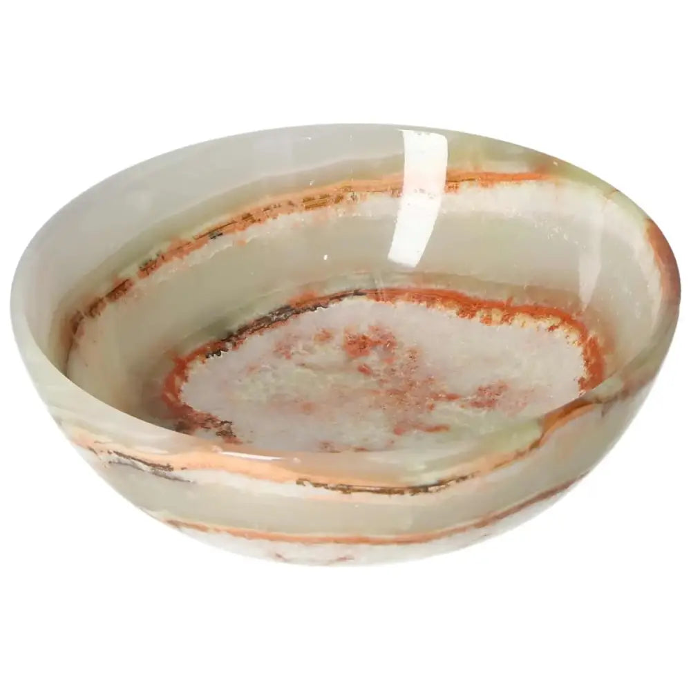 Elegant 12.5 cm onyx bowl with intricate veining and smooth, polished surface, adding sophistication and warmth to any decor.