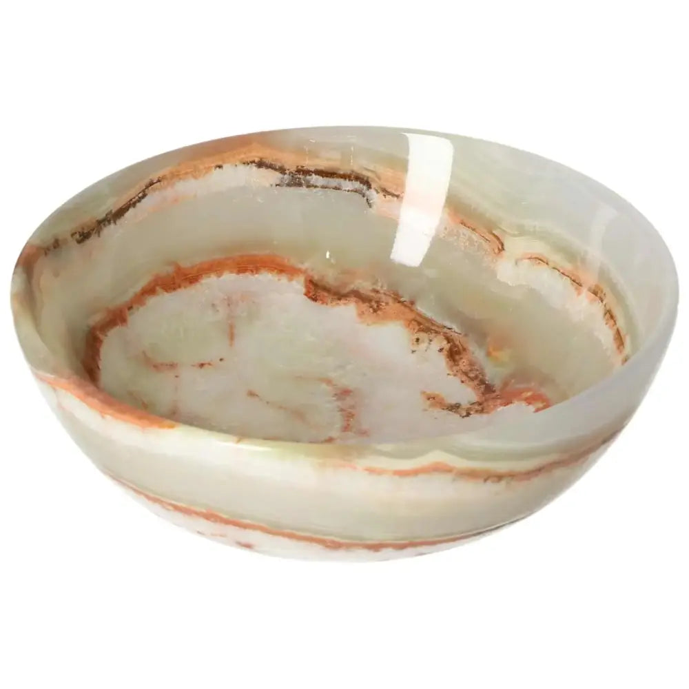 Elegant 12.5 cm onyx bowl with unique veining and polished finish, showcasing nature’s artistry and adding sophistication to décor.
