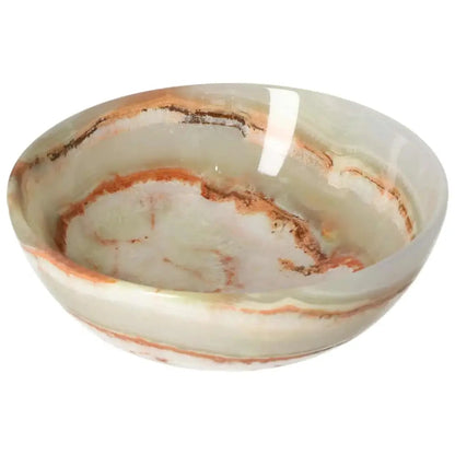 Elegant 12.5 cm onyx bowl with unique veining and polished finish, showcasing nature’s artistry and adding sophistication to décor.