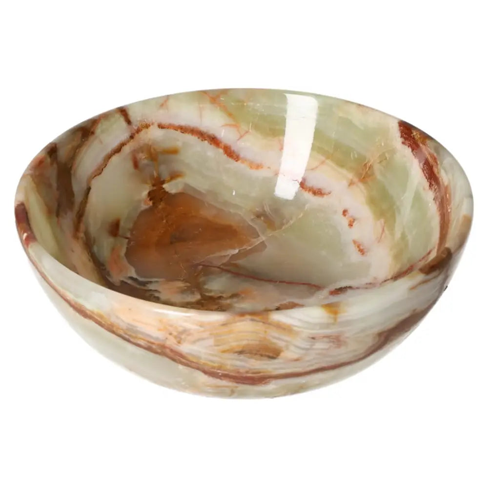 Onyx bowl 12.5 cm with unique veining and polished finish, capturing light and adding sophisticated elegance to home décor.