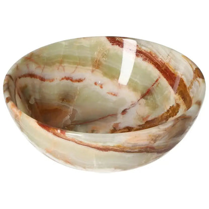 Elegant 12.5 cm onyx bowl with polished surface showcasing unique veining, adding sophistication and warmth to home décor.